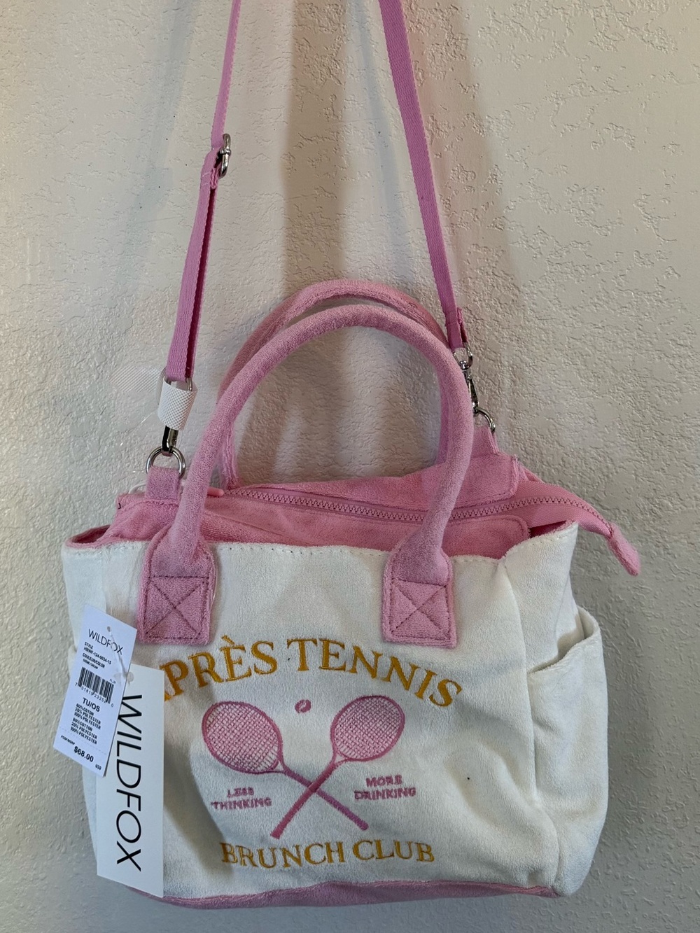 NWT Wildfox Après Tennis Brunch Club Pink Terry Tote Crossbody Bag